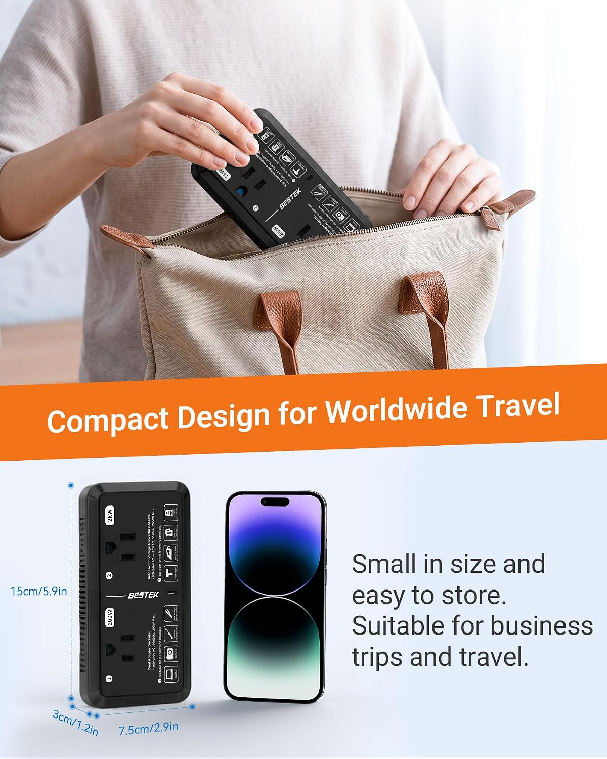European Travel Plug Adapter 220V to 110V Voltage Converter US to Europe 2000W Travel Voltage Converter with 2 USB Ports for Hair Dryer/Curling Iron/Phone Travel Adapter for Europe Countries