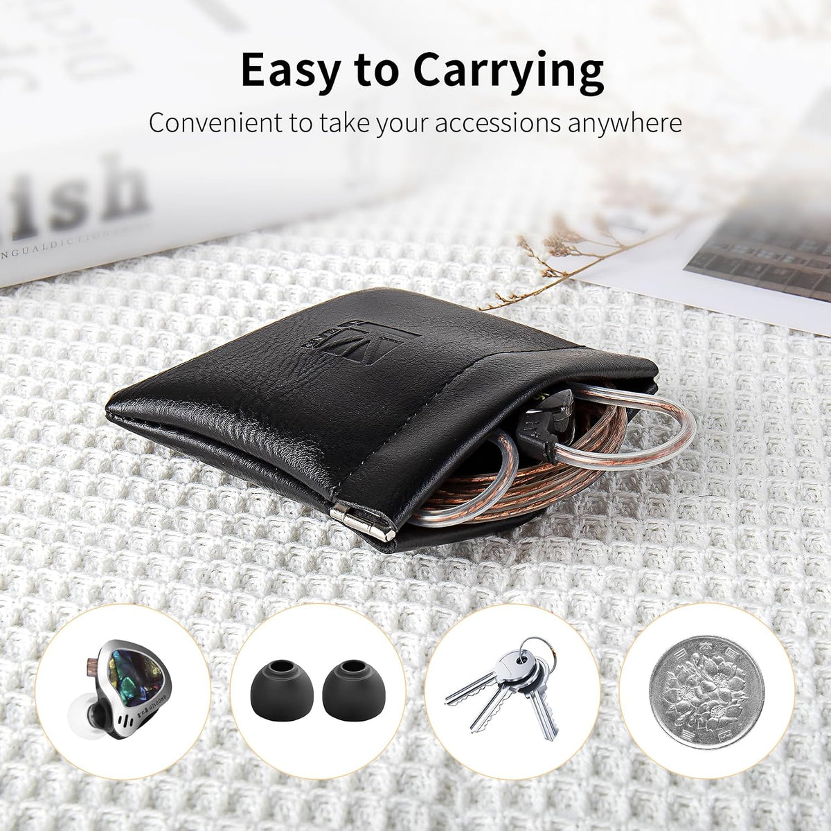 1 Pack Earphone Storage Case Bag for IEM,in Ears,Earbuds,Portable Carrying Storage Case,Travel Bag Leather Jewelry Pouch, Kbear BP01 Suitable for KZ ZS10/ZS10 Pro/ZST/ZS10 PRO X/AS10/AS16/CastorZA12
