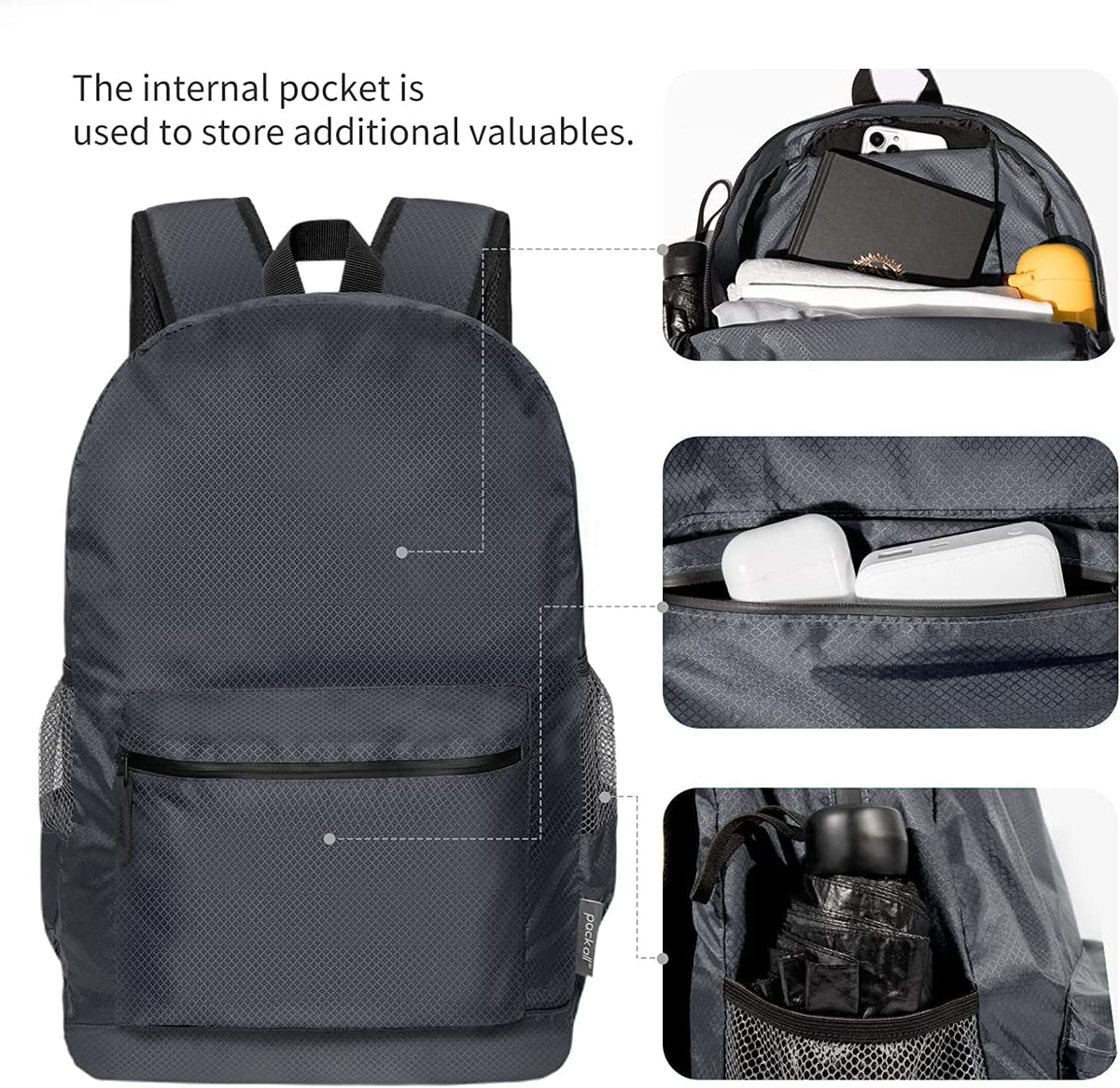 pack all 20L Lightweight Foldable Backpack, Water-Resistant Hiking Daypack