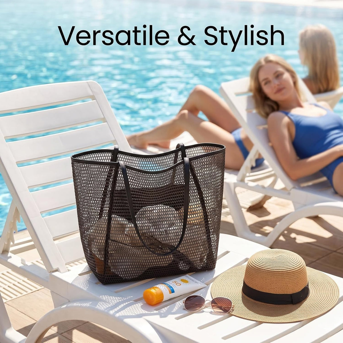1 Pack Hollow Mesh Beach Tote Bag,Mesh Bag,Beach Bags For Women, Tote Bag For Women,Vacation Essentials