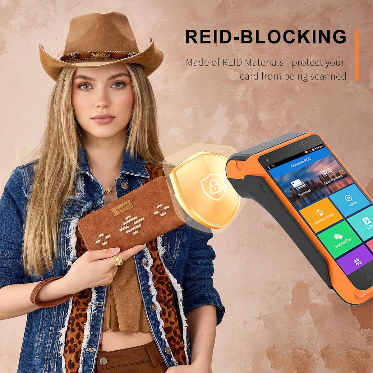 Wrangler Wristlet Wallet, Women Clutch Purses RFID Blocking with Aztec Boho Western Wrist Strap, Wristlet Purse with Zipper Pocket Card Holder for Women Girls Casual Travel Daily, WG310-W006BR