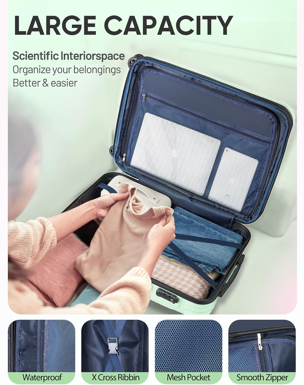 Expandable Checked Luggage Suitcase with Wheels