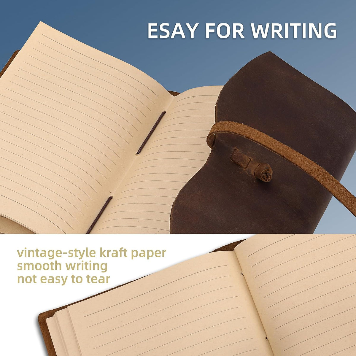 Leather Journal Notebook Genuine Leather Bound Journal Cover for Writing 300 Handmade Kraft A5 Lined Pages Vintage Journal Daily Notepad for Men Women Travel, Brown (8''x6'')