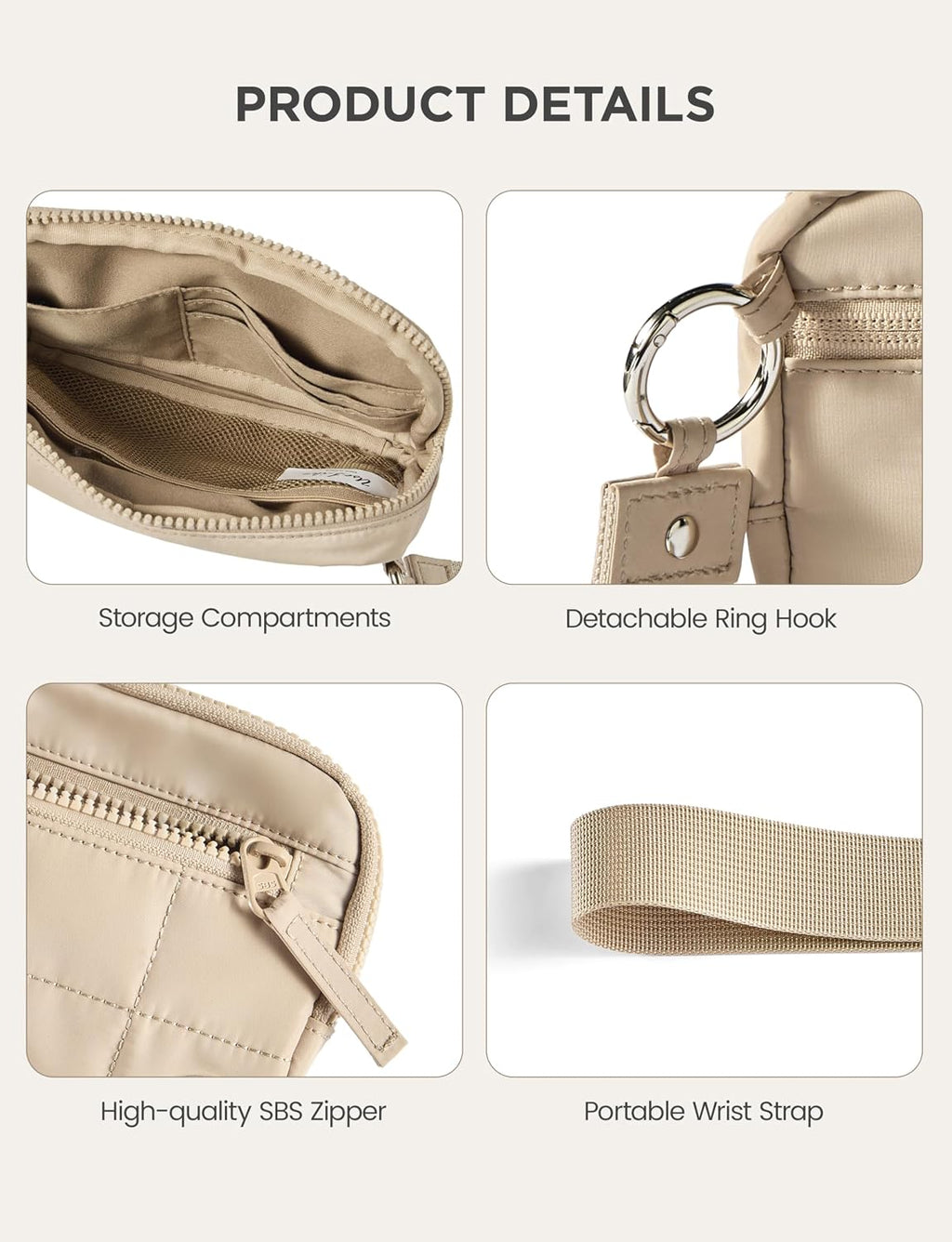 Uselike Womens Wallet Card Holder Purse with Zipper Quilted Phone Wallet RFID Blocking Small Wristlet Wallets for Everyday, Travel (Light Khaki)