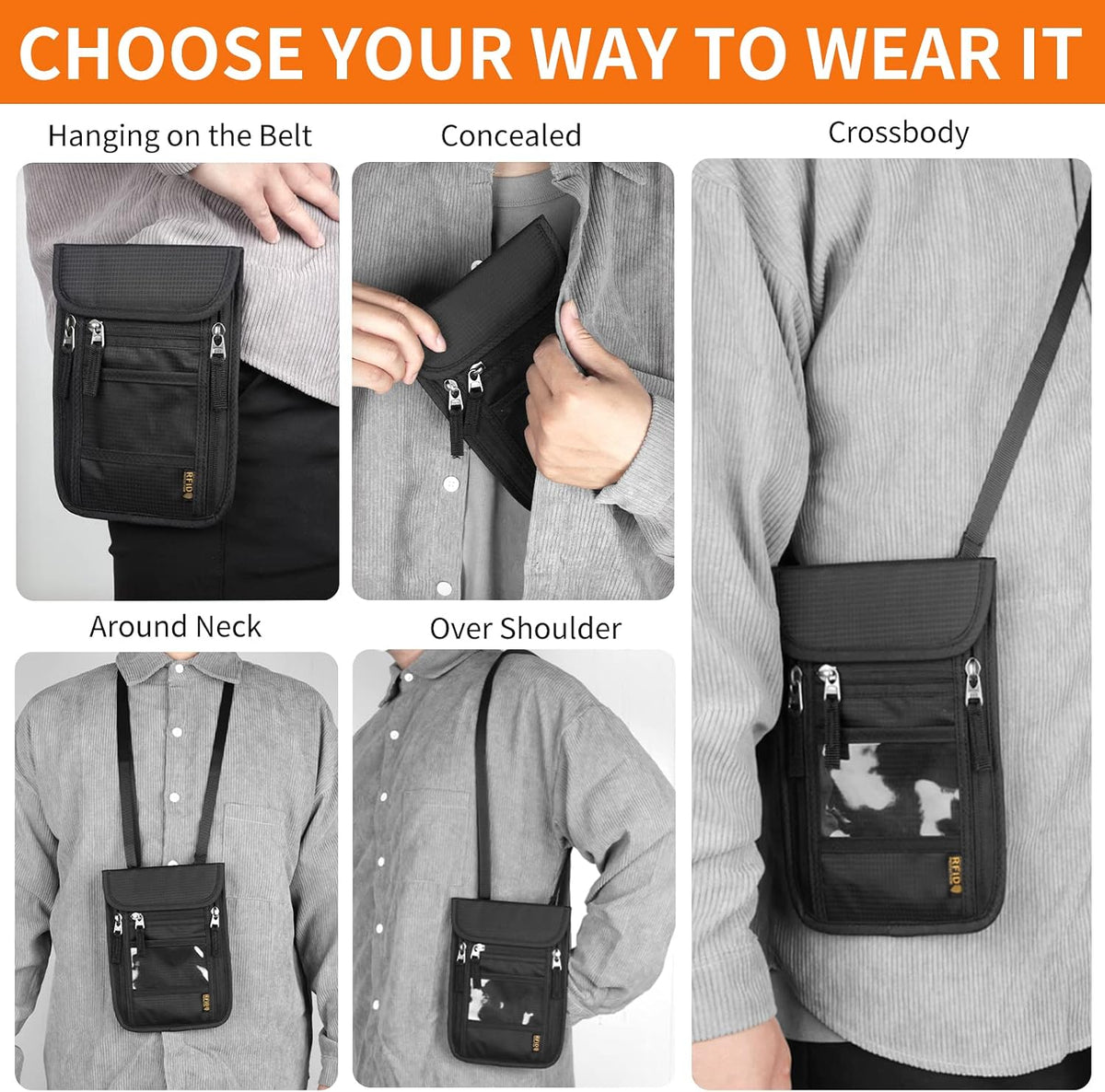 HOTEMIA Neck Wallet for Travel,Passport Holder Neck Pouch for Men Women with Adjustable Neck Strap and RFID Blocking