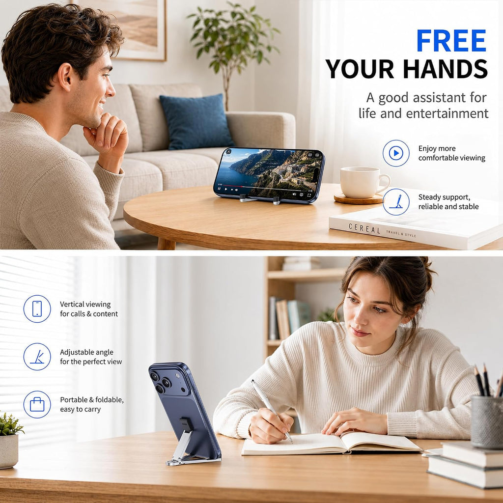Portable Foldable Pocket Phone Stand with Keychain for Desk Travel(Silver)