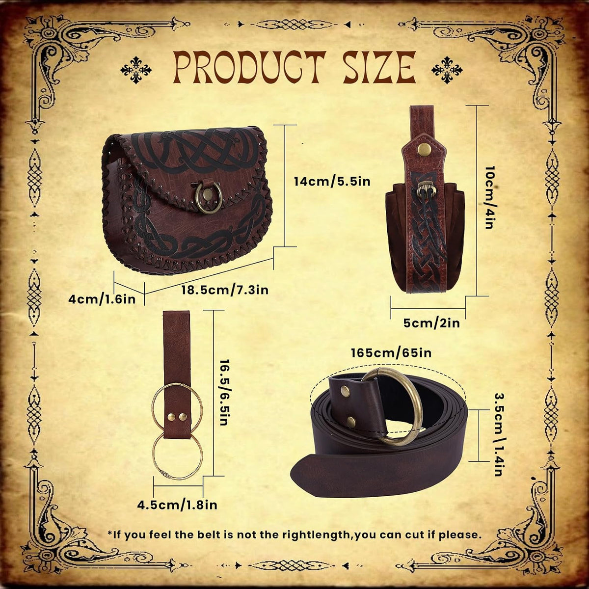 Renaissance Viking Pirate Belt Pouch 4pcs Brown