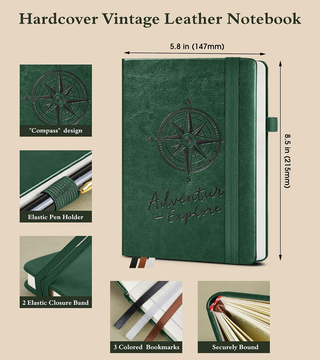 PAIBAS A5 Lined Journal, Leather Bound Notebook for Work & Travel 5.8"×8.5"