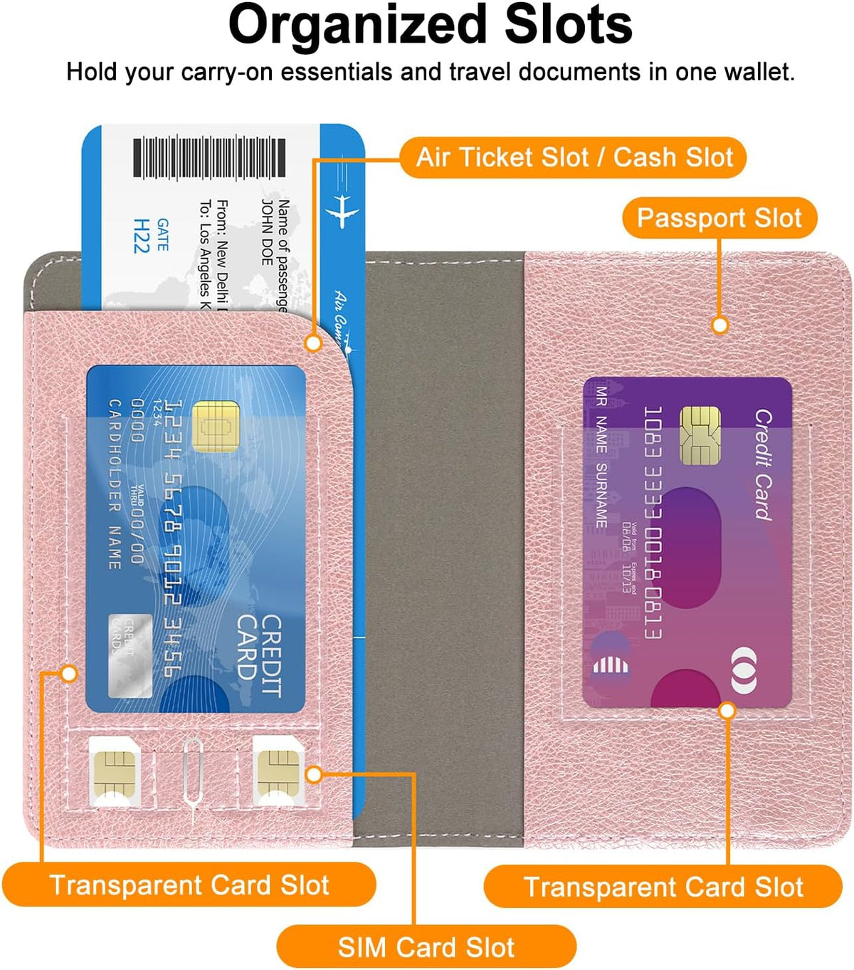 RSAquar Passport Holder for Women and Men, Premium PU Leather RFID Blocking Travel Passport Wallet Cover Documents Organizer, Rose Gold