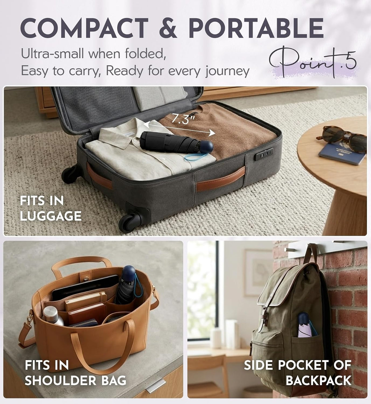Umbrella Travel Size Mini Compact for Rain, UPF 100+ UV Protection