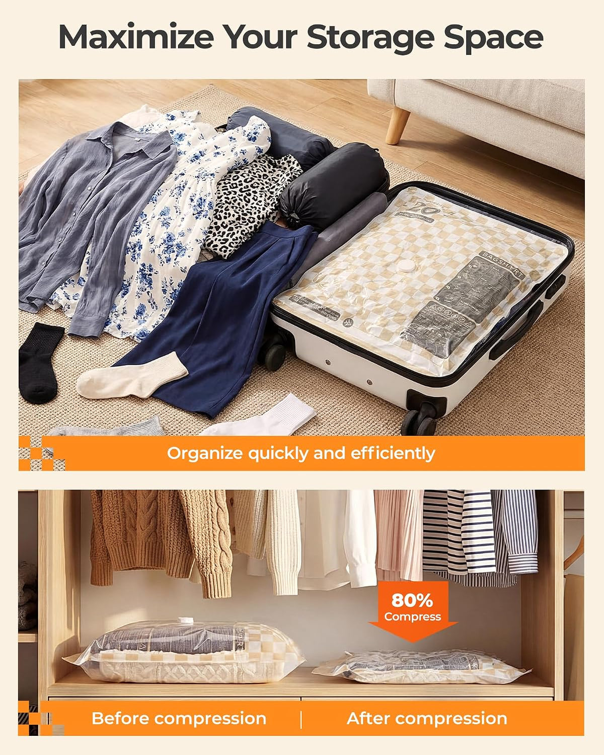 BAGSMART Travel Vacuum Seal Storage Bags Bags for Clothes with Pump