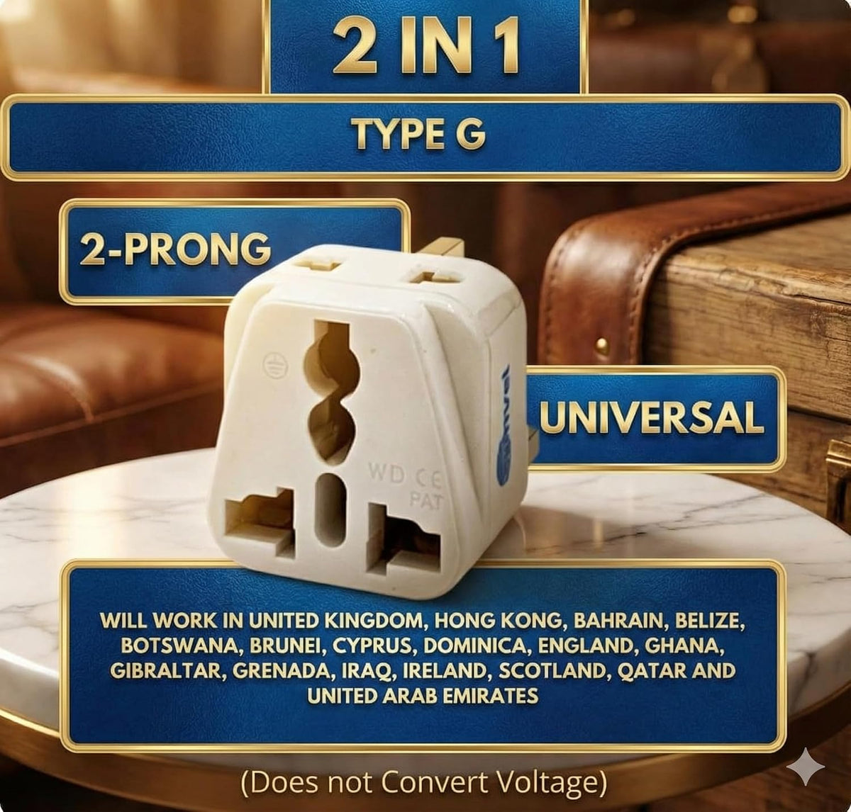 Universal International Power Adapter-2 in 1 UK Travel Plug Converter for Type G - Ideal for United Kingdom, Ireland, Great Britain, Scotland, England - London, Dublin - Worldwide Compatibility