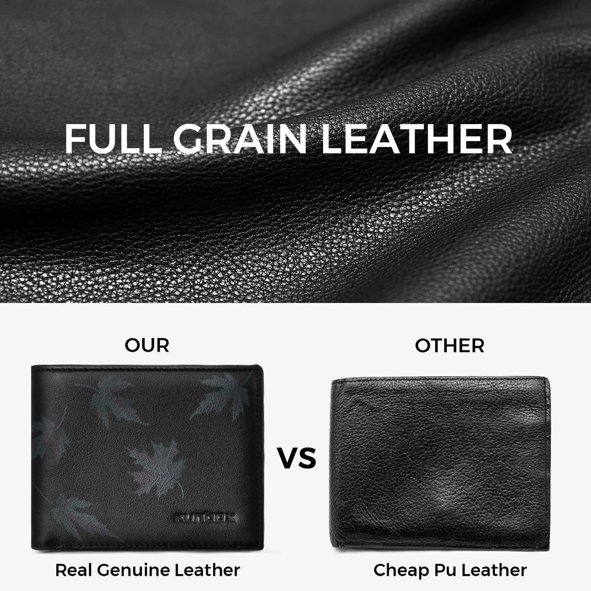 RUNBOX Wallet for Men Leather RFID Blocking Bifold Front Pocket Wallet