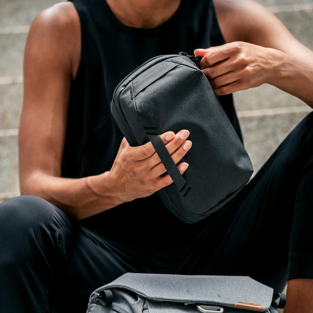 Peak Design Tech Pouch, Black, Electronics Organizer for Travel or Everyday Carry, Origami-Style Storage, Cable Pass-Through, Weatherproof Recycled Nylon, Gear Carry Bag for Men and Women