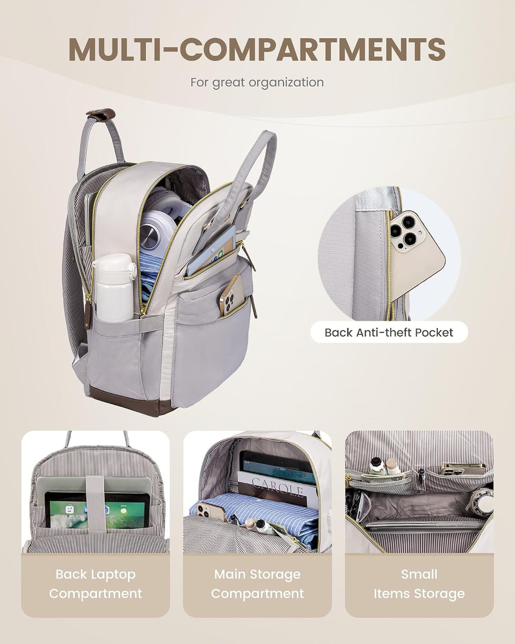 LOVEVOOK Travel Laptop Backpack Women, 15.6 Inch Anti-theft Laptop Bag with USB Port, Fashion Waterproof Computer Backpacks Teacher Nurse Backpack Purse for College School Work