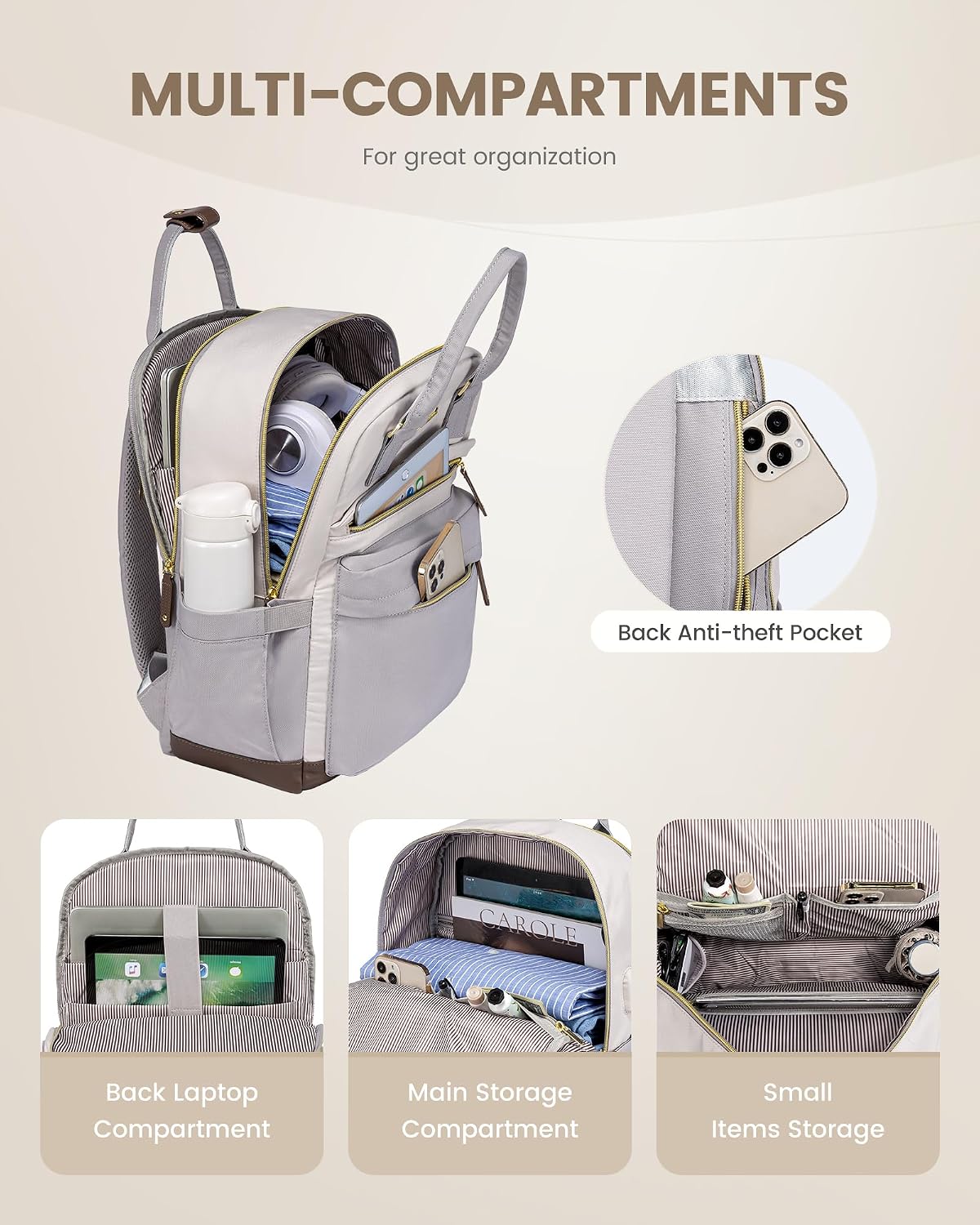 LOVEVOOK Travel Laptop Backpack Women, 15.6 Inch Anti-theft Laptop Bag with USB Port, Fashion Waterproof Computer Backpacks Teacher Nurse Backpack Purse for College School Work