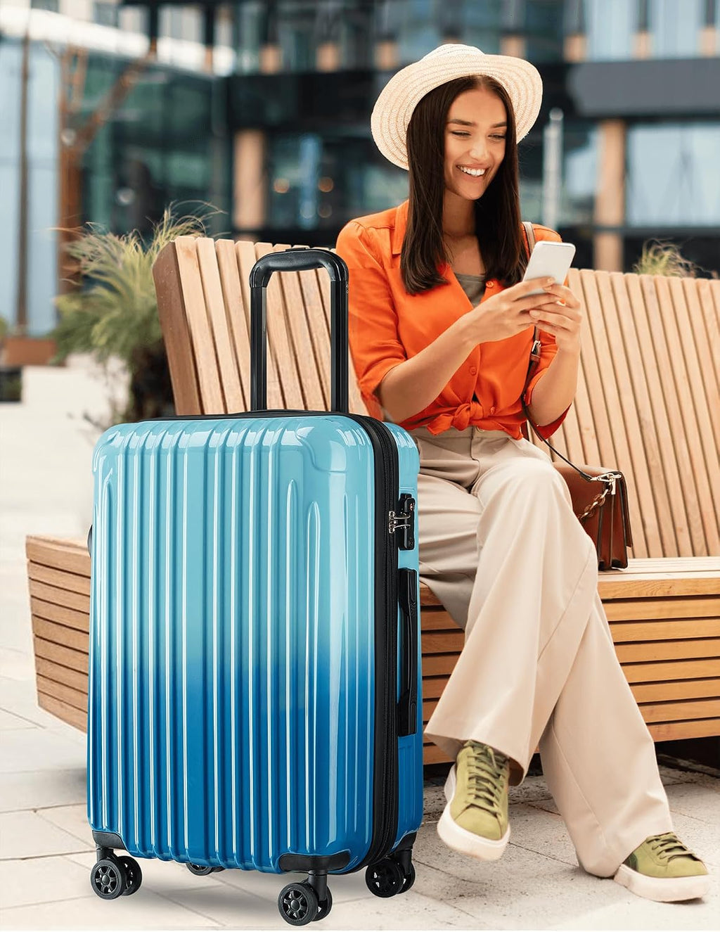 Large Checked Luggage Hardside Suitcase with Spinner Wheels, 27in