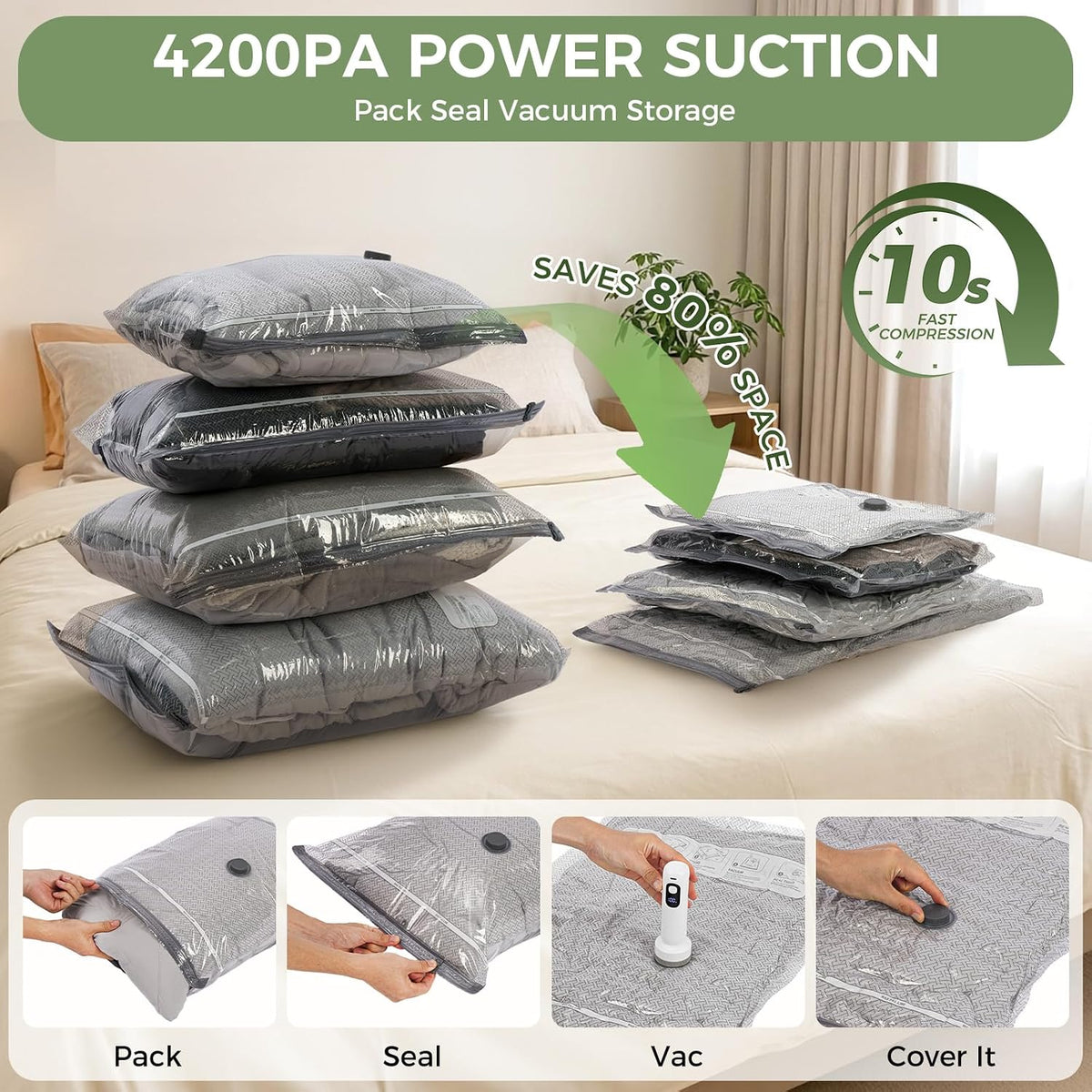 10 Small Vacuum Storage Bags with Rechargeable Electric Air Pump