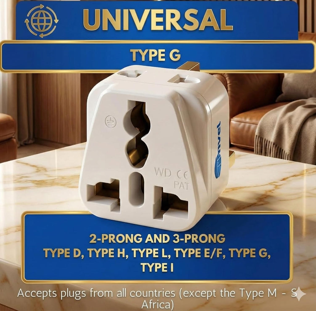 Universal International Power Adapter-2 in 1 UK Travel Plug Converter for Type G - Ideal for United Kingdom, Ireland, Great Britain, Scotland, England - London, Dublin - Worldwide Compatibility