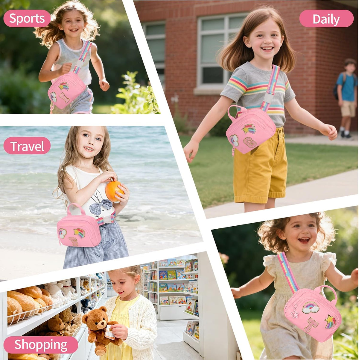 Fanny Pack for Girls, Cute Purse for Girls Teens Crossbody Bag for Kids Belt Bag With 2 Compartments Trendy Stuff Graduation Birthday Gifts for 4 5 6 7 8 9 10 11 12 13 Years Old Initial M-Pink