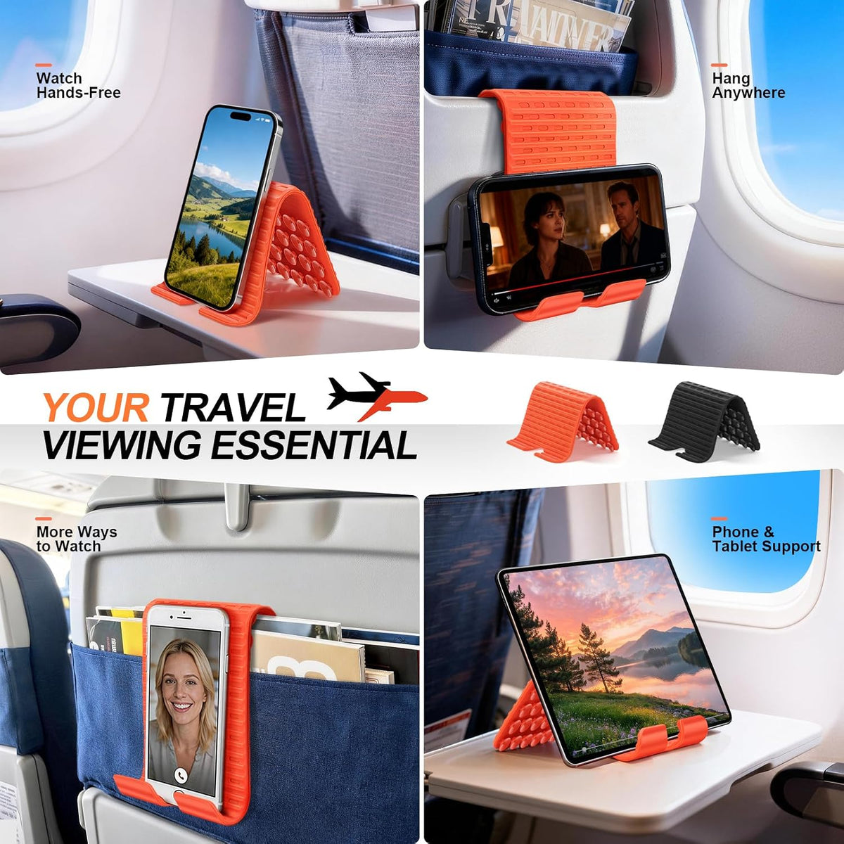 2-Pack Flexible Silicone Phone Stand, Foldable Airplane Phone Holder