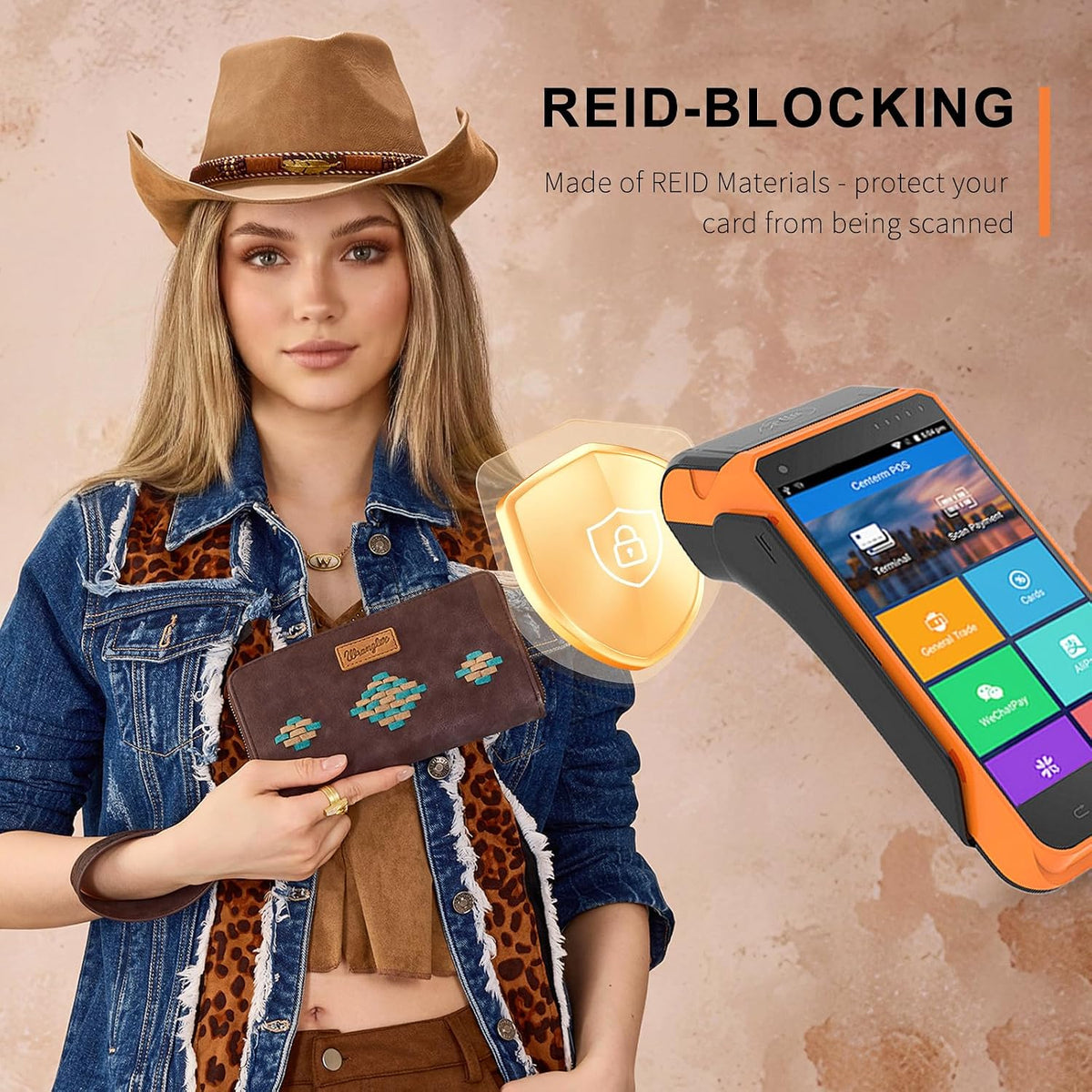 Wrangler Wristlet Wallet, Women Clutch Purses RFID Blocking with Aztec Boho Western Wrist Strap, Wristlet Purse with Zipper Pocket Card Holder for Women Girls Casual Travel Daily, WG310-W006CF
