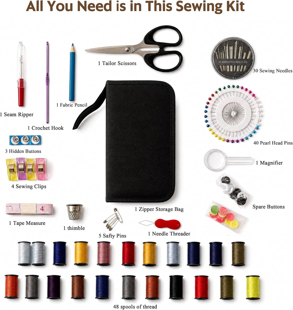 Gippome Mini Sewing Kit for Adults, 172pcs Portable Needle and Thread Kit