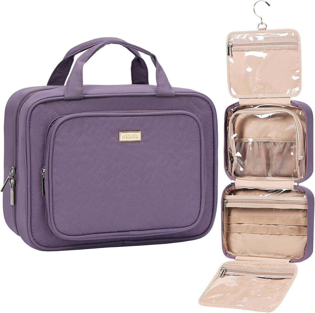 NISHEL Travel Toiletry Bag for Women Hanging Organizer Makeup Case Pockets