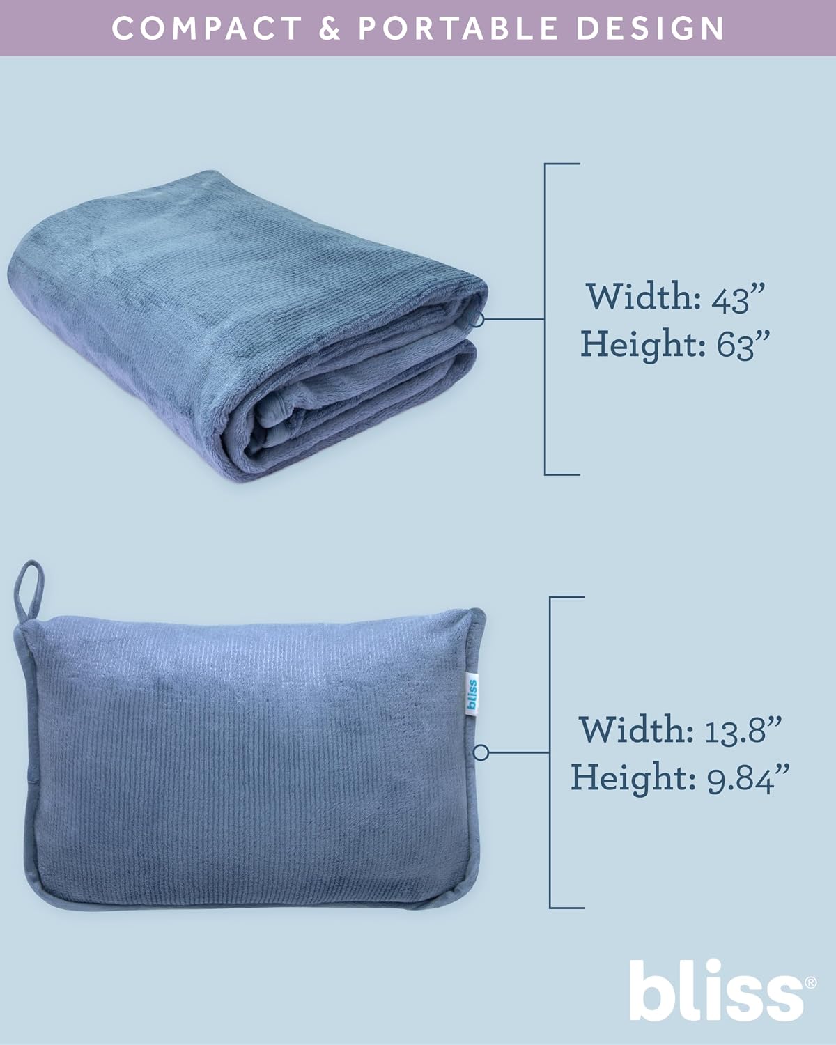 Bliss Faille Travel Pillow & Blanket Set, 2-in-1, Compact