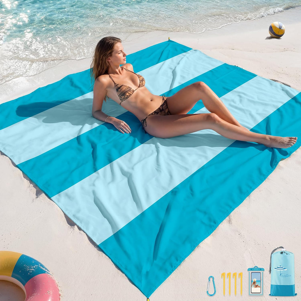 Beach Blanket Sandproof Waterproof Oversized 78"x81"/10'x9' Compact mat