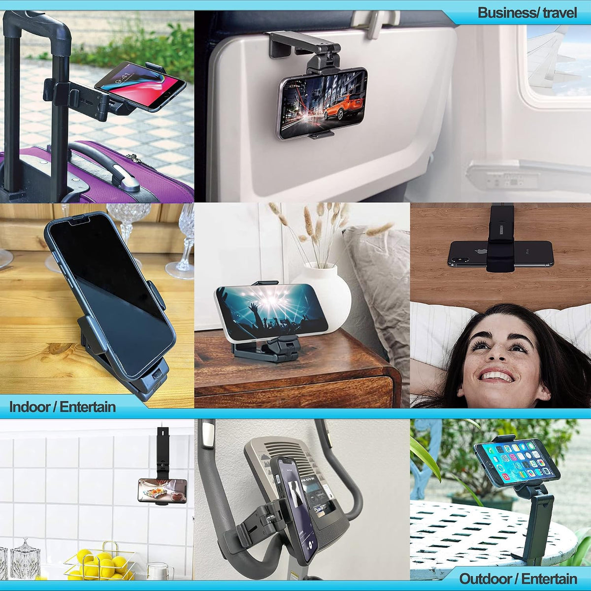 Travel Accessories, Universal Seat Back Tray Table Phone Clip Holder, Adjustable Pocket Size Hands Free Phone Holder Airplane Travel Essentials Compatible with iPhone and Android 2 Packs
