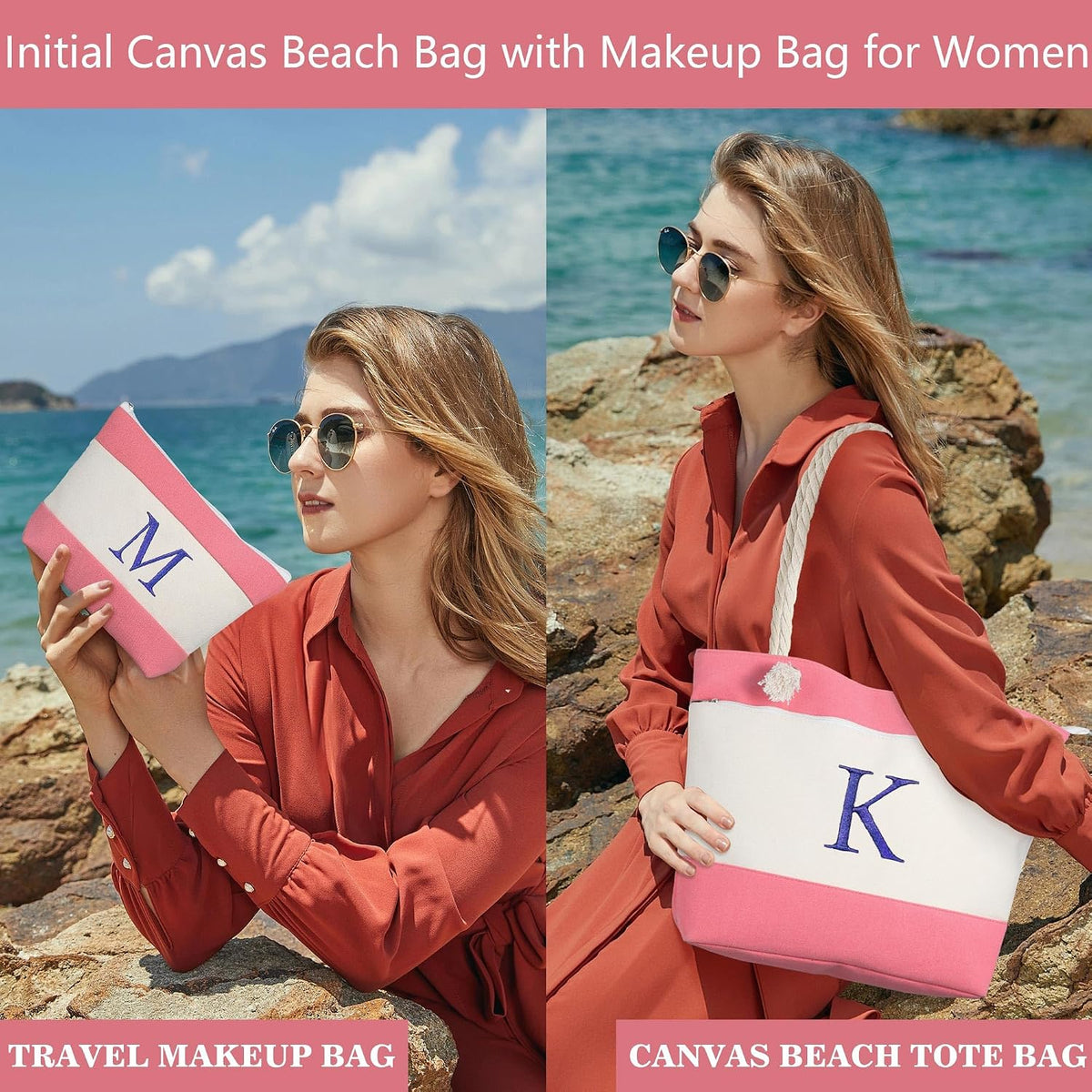 YOOLIFE Birthday Gifts for Women, Initial Canvas Beach Tote Bags for Women
