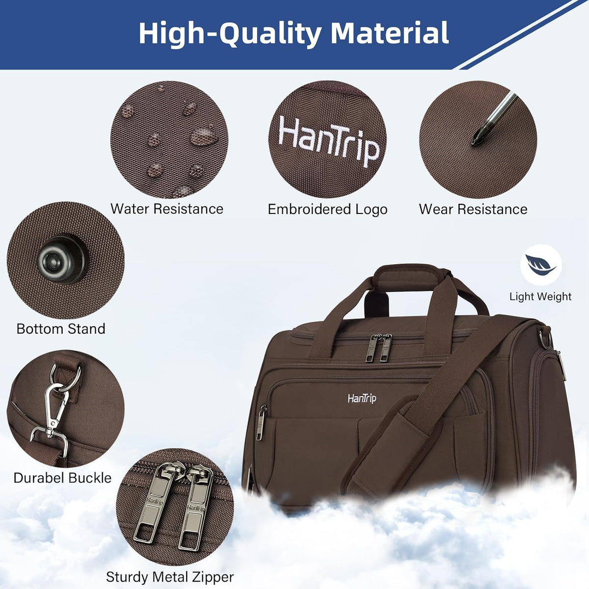 HanTrip 16 Inch Under Seat Carry On Duffle Bag for Airplanes, Coffee