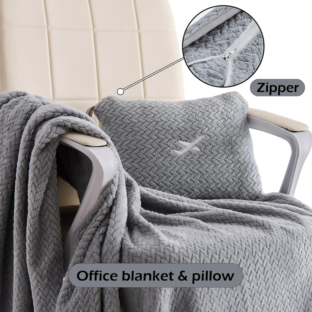 NEWCOSPLAY Travel Blanket with Storage Bag for Airplane Travel, Light Grey