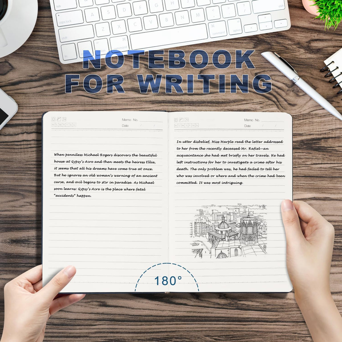Lined Journal Notebook for Work With Sticky Dividers, 5.75'' X 8.6'' Blue Hardcover Notebook for Writing, 200 Pages Thick Travel Daily Journal, College Ruled Notebook for Women Men, School Supplies