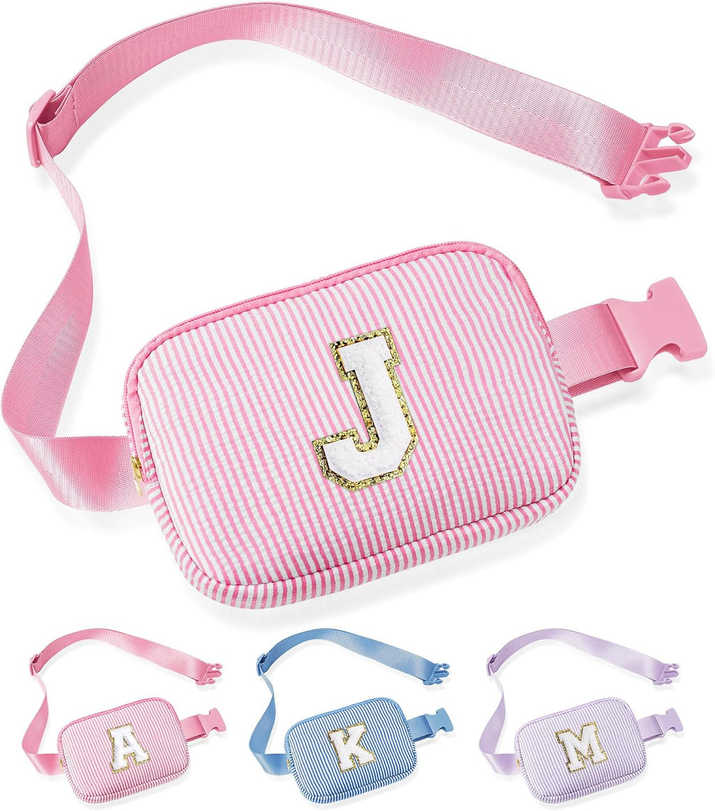 YOOLIFE Initial Crossbody Bag for Girls Kids Belt Bag Fanny Pack Pink J