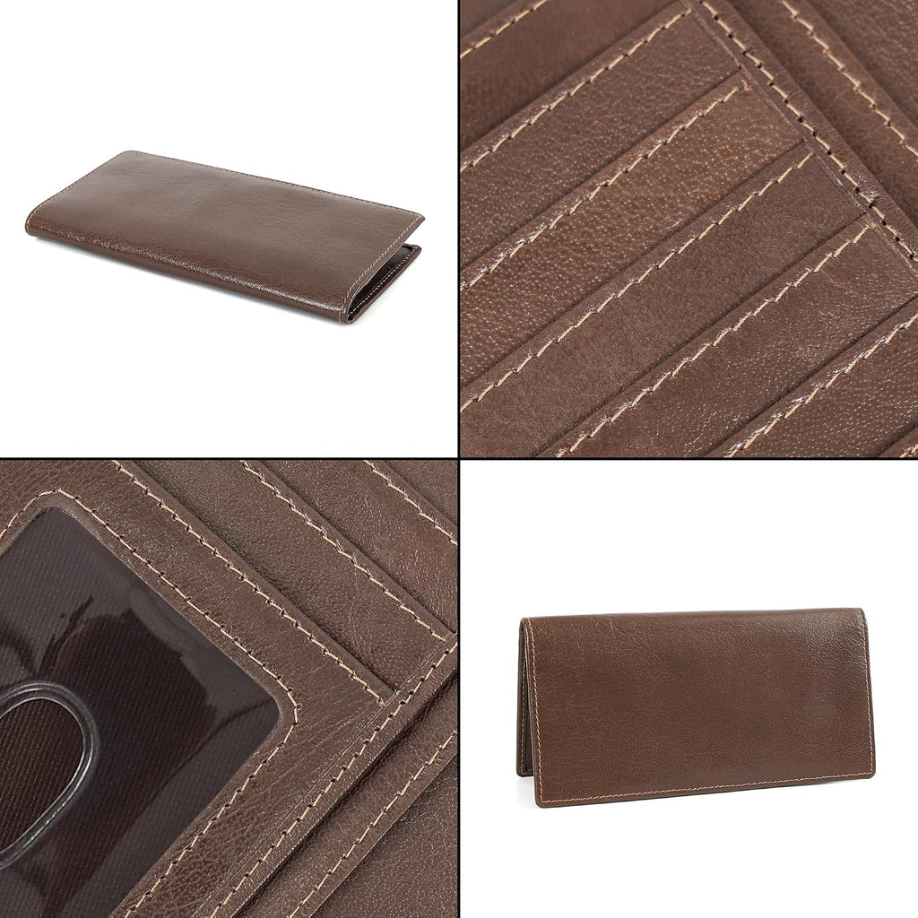 ELIZO Men's Genuine Leather Long Wallet - RFID Blocking Rodeo Checkbook Wallet | Western Bifold Wallet with 16 Card Slots, ID Window | Top Grain Leather Cowboy Wallet | Stout
