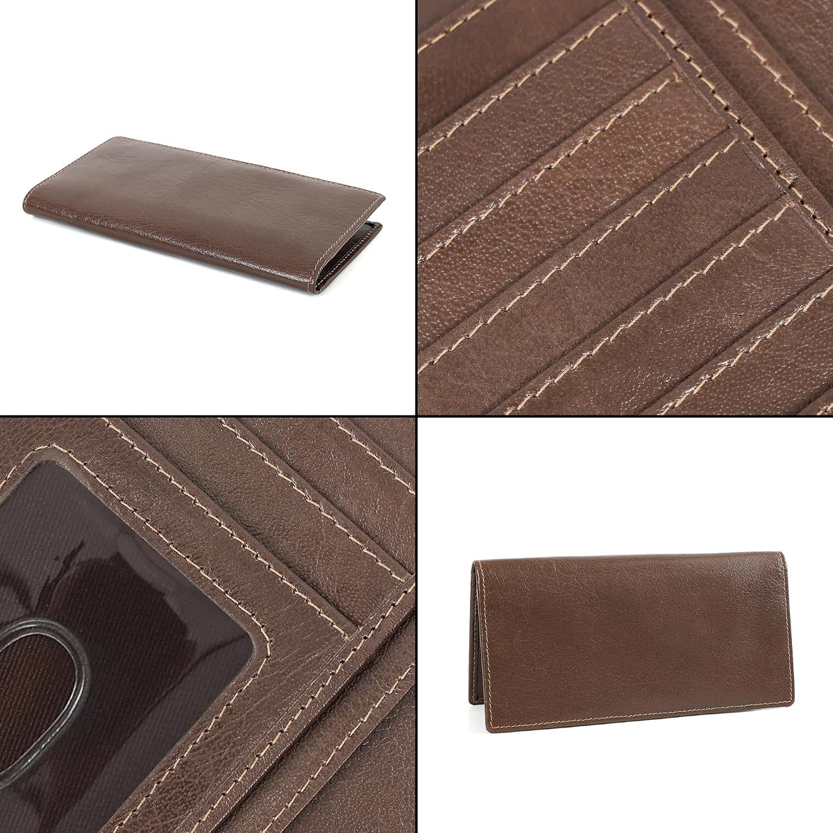 ELIZO Men's Genuine Leather Long Wallet - RFID Blocking Rodeo Checkbook Wallet | Western Bifold Wallet with 16 Card Slots, ID Window | Top Grain Leather Cowboy Wallet | Stout