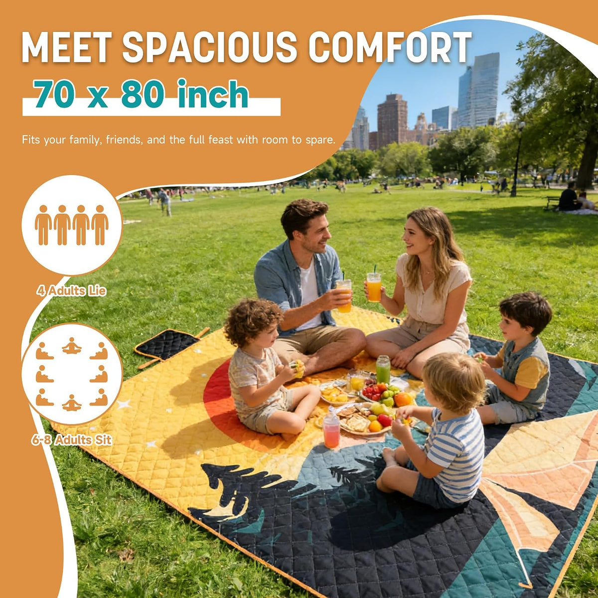 Catalonia Waterproof Picnic Blanket, Extra Large 70 x 80 Inch Outdoor Mat