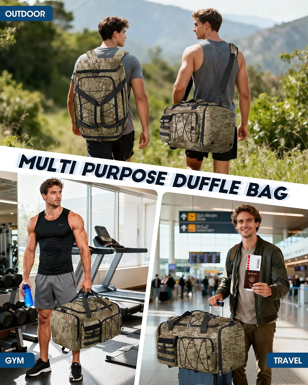 SDYSM Gym Bag for Men 45L, 3-in-1 Sports Duffel Bag with Shoe Compartment