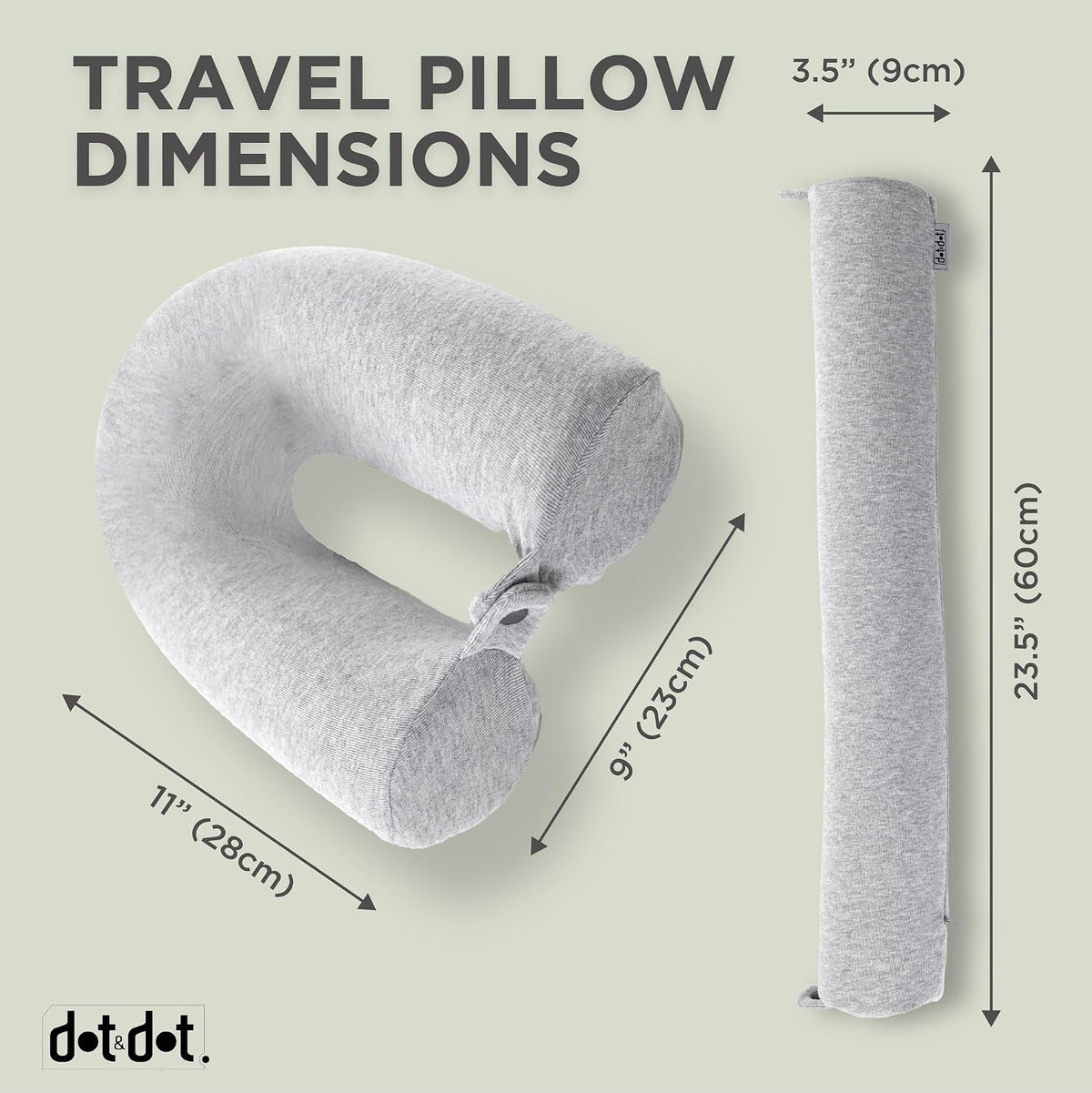 Dot&Dot Twist Memory Foam Bendable Neck Kids Travel Pillow, 23-Inch, Gray