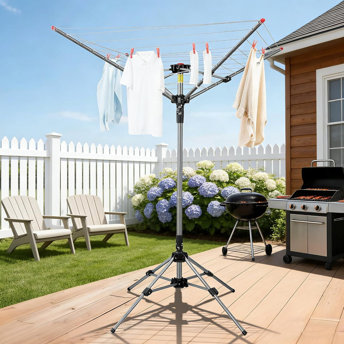 EASI 82 Ft Rotary Clothes Drying Rack with Stable Metal Base, Heavy Duty Stainless Steel Umbrella Clothesline, 360° Rotating Top & Height Adjustable Folding Laundry Rack for Backyard, Camping, RV