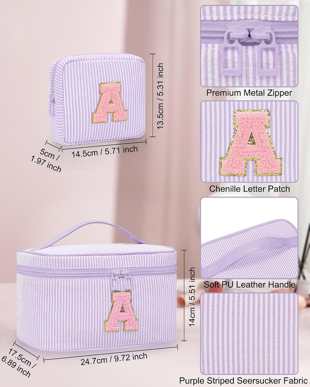 MONSTINA Personalized Initial Makeup Bag for Women Teen Girls, Purple G