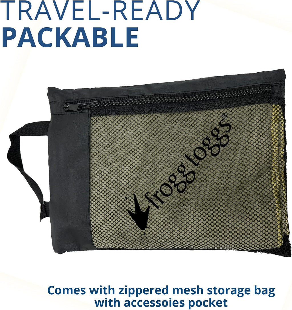 FROGG TOGGS Beach-Camp Microfiber Cooling Drying Towel with Mesh Storage Bag, Machine Washable, OD Green, 35”x 62”