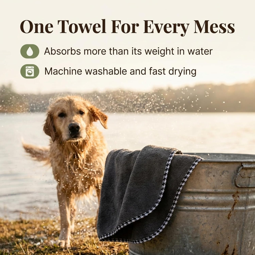 Premium Twisted Loop Drying Towels for Drying Dogs Small 16" x 24" Super Absorbent Microfiber Dog Bath Towel – Quick Dry, Soft – 1200 GSM Gray for Pets, Beach, Camping & Travel (Pack of 2)