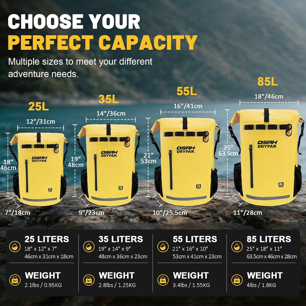 Waterproof Dry Bag Backpack 25L/35L/55L/85L, Roll-Top Heavy Duty Rucksack
