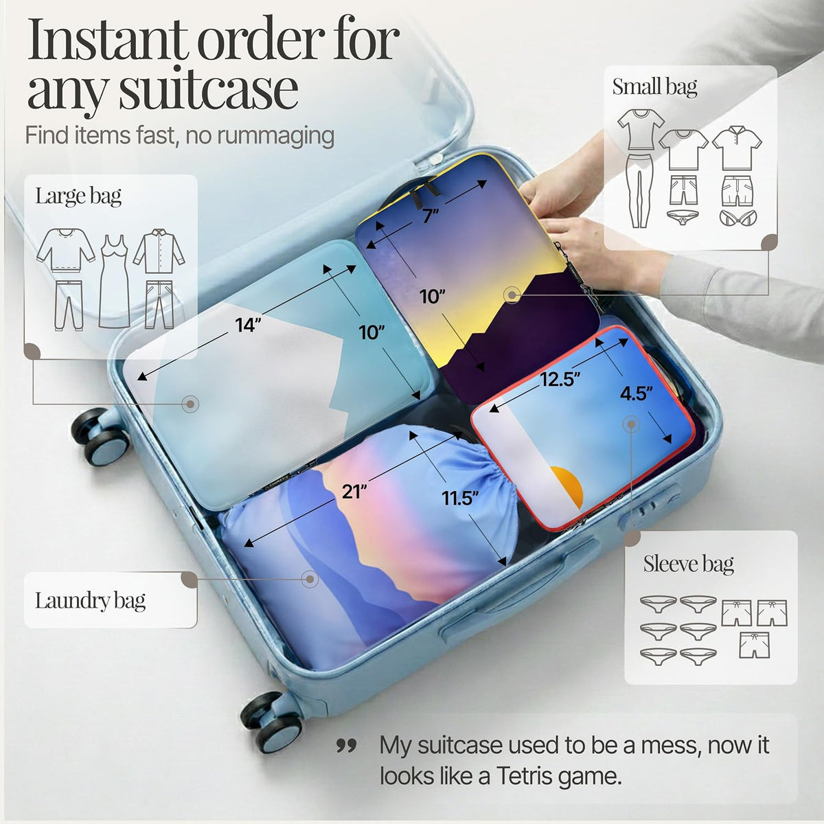 4-Piece Luxury Compression Packing Cubes & Bags for Travel – Maximize Space in Luggage with HybridMax Double-Capacity Design, 50 Luggage Tags, Patented Suitcase Organizer Bags, Lifetime Satisfaction