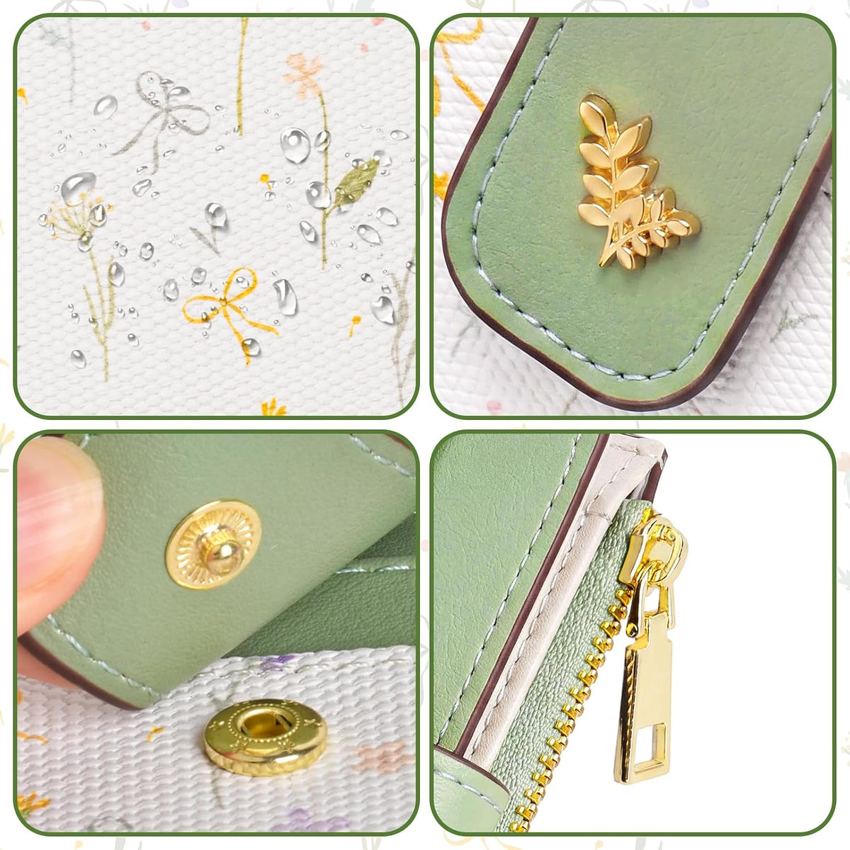 Small Wallets for Women RFID Blocking Bifold PU Leather, 8 Card Slots, Zipper Coin Pocket, Slim Credit Card Holder Travel Wallet, Green 4.9x3.5inch