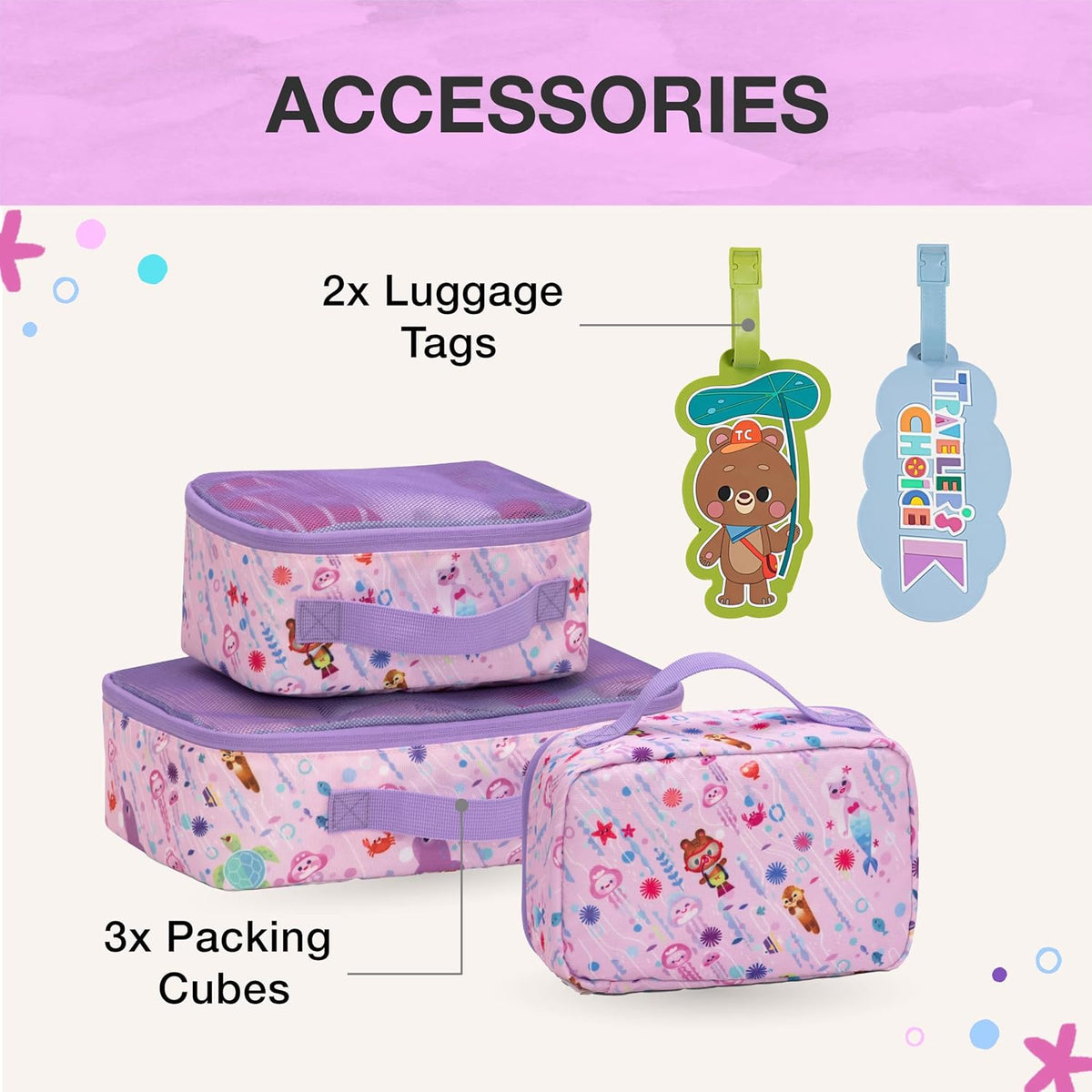Traveler's Choice Kids JoJo the Bear's Travel Adventure, Under the Sea, 6-Piece Set (Carry-on, Packing Cubes, Luggage Tag)