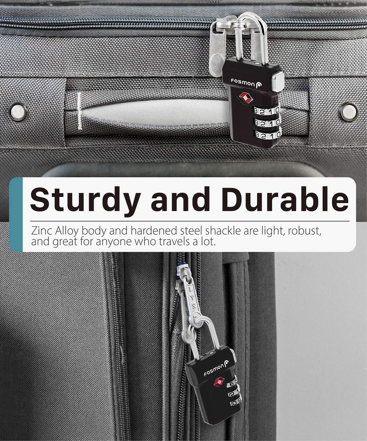 Fosmon TSA Approved Luggage Locks, 3 Digit Combination, 1 Pack Black